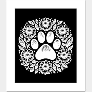 White Paw print, minimal style, pet lovers, animal lovers Posters and Art